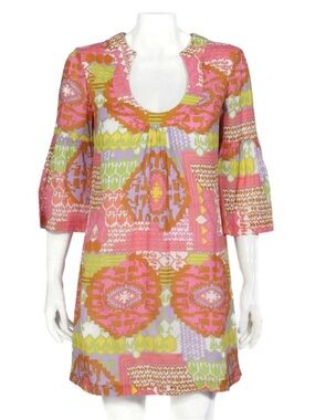 Trina Turk mod print psychedelic colorful pink shift dress Size 8